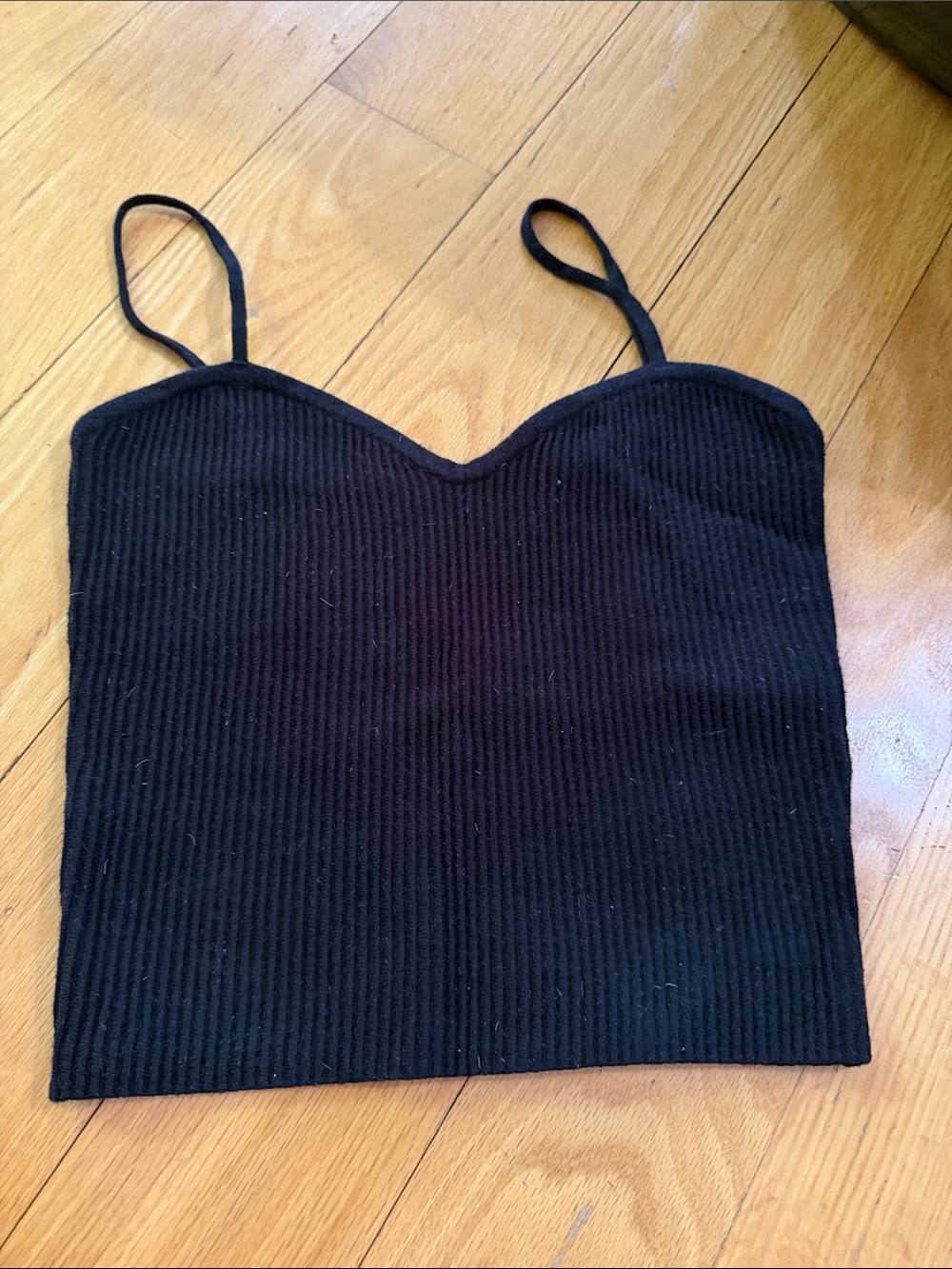 OAK + FORT Black Ribbed V-Neck Spaghetti Strap Crop Top